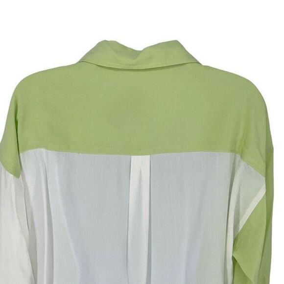 Lush Womens Colorblock Long Sleeve Button Down Shirt Lime Green White Small NWT - Picture 4 of 9